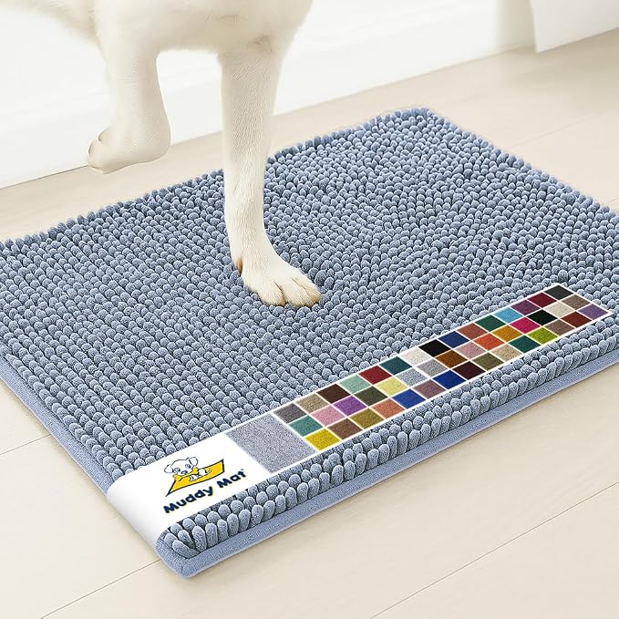 Muddy MatÂ® | Super Water Absorbent Door Mat Indoor, Microfiber Quick Dry Chenille Entryway Rug, Slip Resistant Front Door Mat, Indoor Mats for Entryway, Machine Washable Pet Rug, Baby Blue 20" x 30"