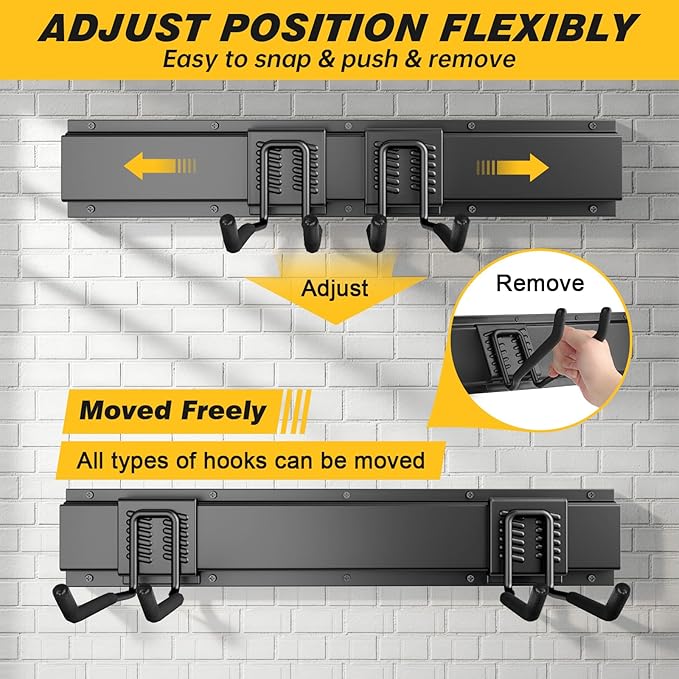UUP 32 Inches Garage Storage, Garage Organization, Wall Mount Garden Tool Organizer, Max 300lbs Adjustable Metal Hooks, Yard Shed Hanging Rack, Heavy Duty Shelving for Rake Broom Mop Snowboard