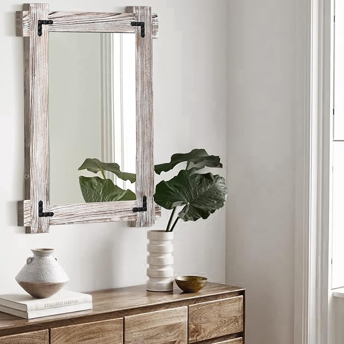 MeMoreCool Large White Farmhouse Mirror 40x28 Inch, Wood Framed Decorative Wall
