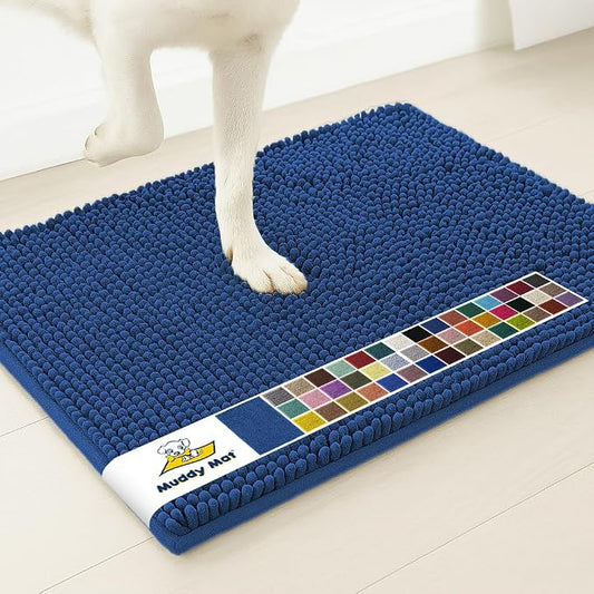 Muddy MatÂ® | Super Water Absorbent Door Mat Indoor, Microfiber Quick Dry Chenille Entryway Rug, Slip Resistant Front Door Mat, Indoor Mats for Entryway, Machine Washable Pet Rug, Navy Blue 30" x 48"