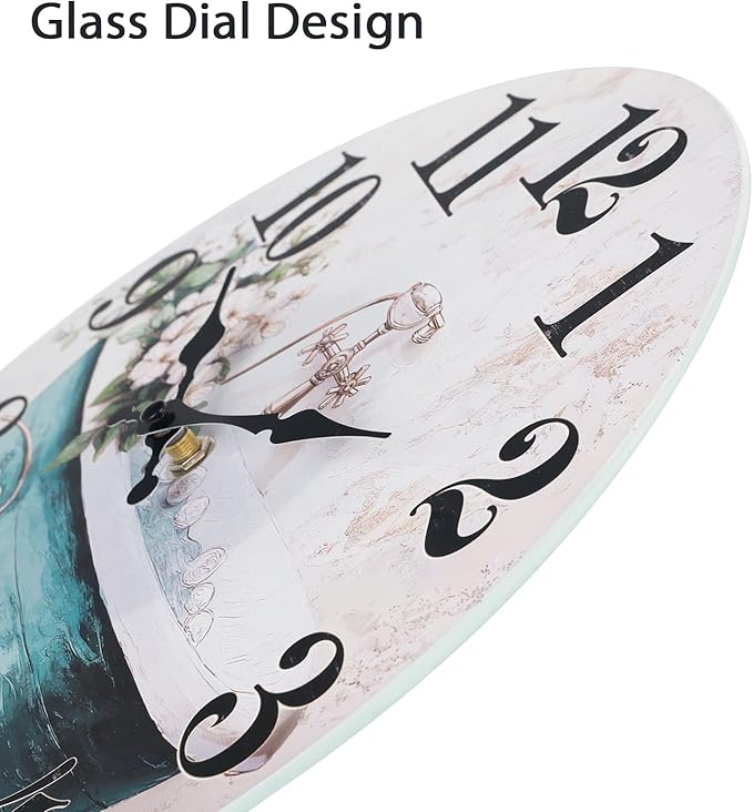 Decorative Bathroom Wall Clock, Rustic Style Waterproof Glass Wall Clock