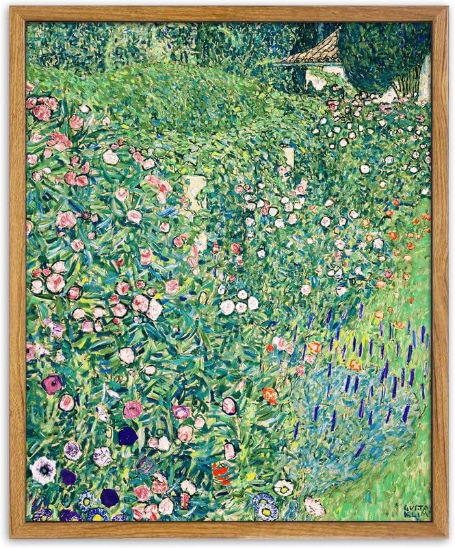 UPWOIGH 16x24 in Large Framed Wall Art, Gustav Klimt Green Botanical Oil Painting Canvas, Vintage Italian Garden Floral Landscape, Retro Moody Wall Decor for Living Room Bedroom, 1 Pack Gift