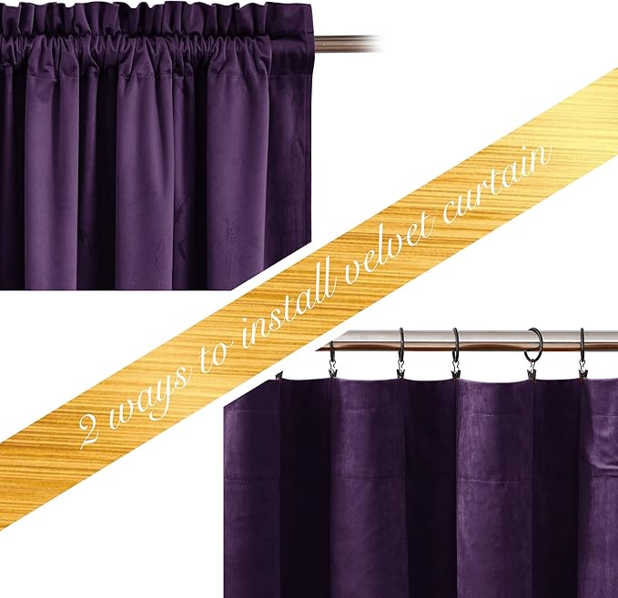 NICETOWN Purple Velvet Curtains 63 inches