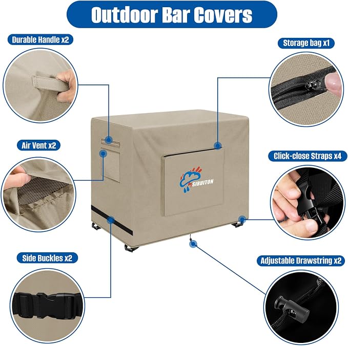 SIRUITON Outdoor Bar Cart Cover for 34 Inch Portable Outdoor Table, Heavy Duty 600D Oxford Fabric Outdoor Waterproof BBQ/Worktable Metal Movable Table Cover