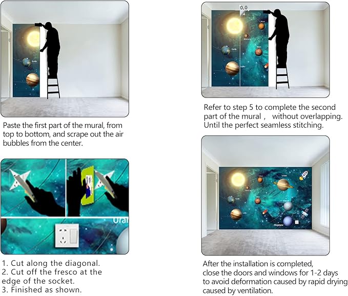 Kids Universe Planet Galaxy Wallpaper Solar System Starry bight Sky Ceiling