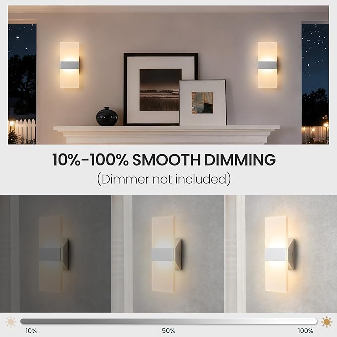 Modern LED Wall Sconces Set of Two, 12 Inch Indoor Dimmable Brushed Nickel Wall