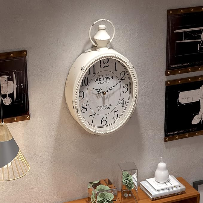 Menterry Small Retro Oval Wall Clock, Antique Old Design, Battery Operated