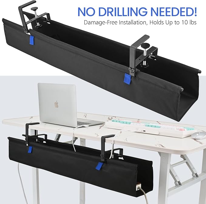 36" Under Desk Cable Management Tray- Clamp/Screw Mount Desk Cable Organizer Cable Tray Hiders for Office&Home