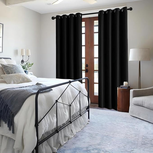 IGEMAEVE Black Blackout Curtains 96 Inch Length 2 Panels Set, Grommet Energy