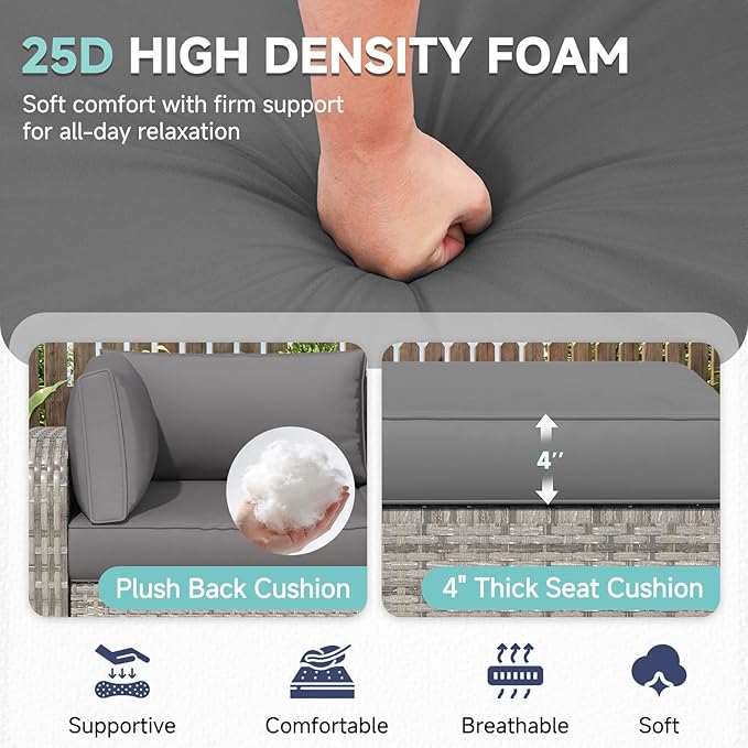 HOMREST Outdoor Couch Cushions 9-Piece Set – Water Repellent Patio Furniture Replacement Cushions for 4-Seat Rattan Wicker Sectional Conversation Set – Includes Seat & Back Cushions,Gray