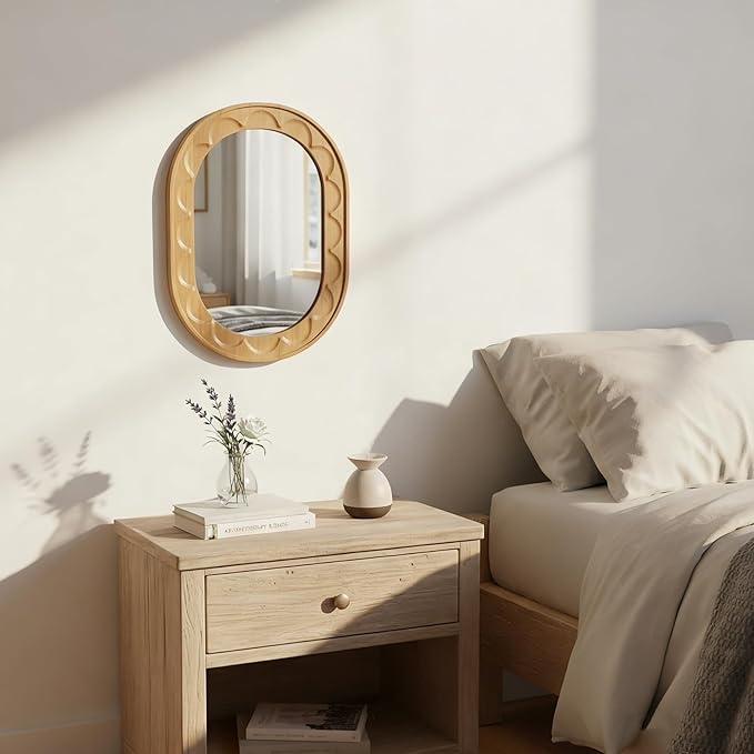 Entryway Small Mirrors for Wall, 16 x 12 Inch Bathroom Wood Mirror