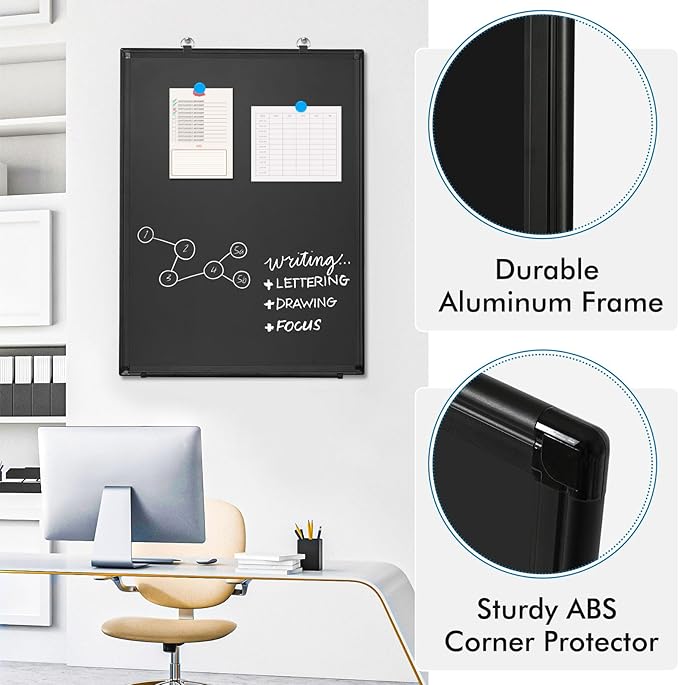 Magnetic Chalk Board, 24“x18” Black Chalkboard Double-Sided Dry Erase Board