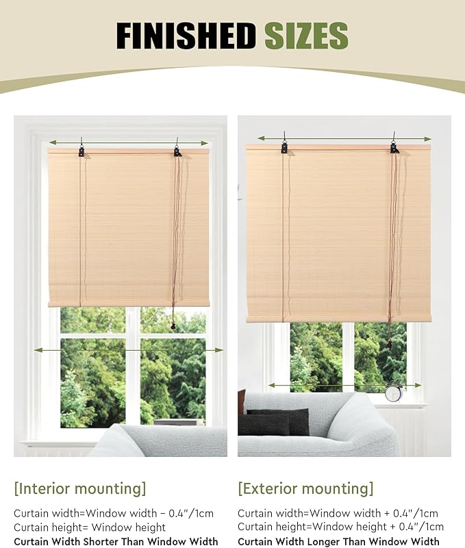 FoundGo Retro Bamboo Blinds 60" W x 72" H Bamboo Roman Shades Light Filtering