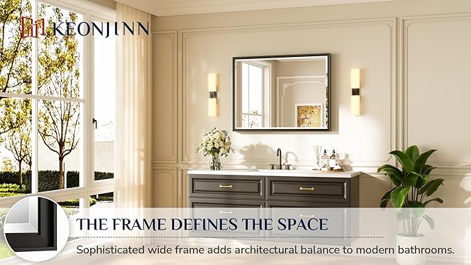 Keonjinn Black Framed Mirror 40" x 30", Decorative Aluminum Alloy Frame