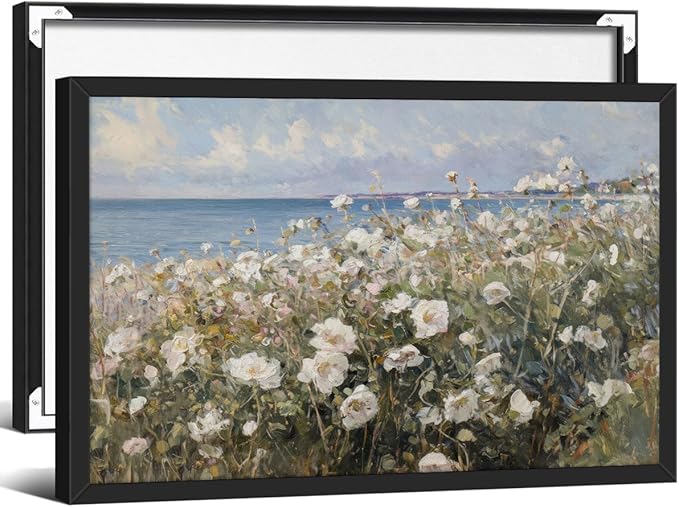Nature Landscape Wall Art Coastal Wildflower Poster 24X36 inch Black Framed