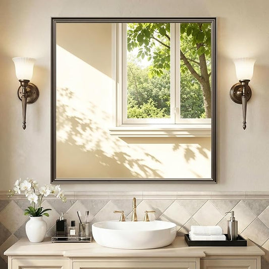 Retro Copper Effect Framed Wall Mirror, 36x36 Rectangle Mirror,