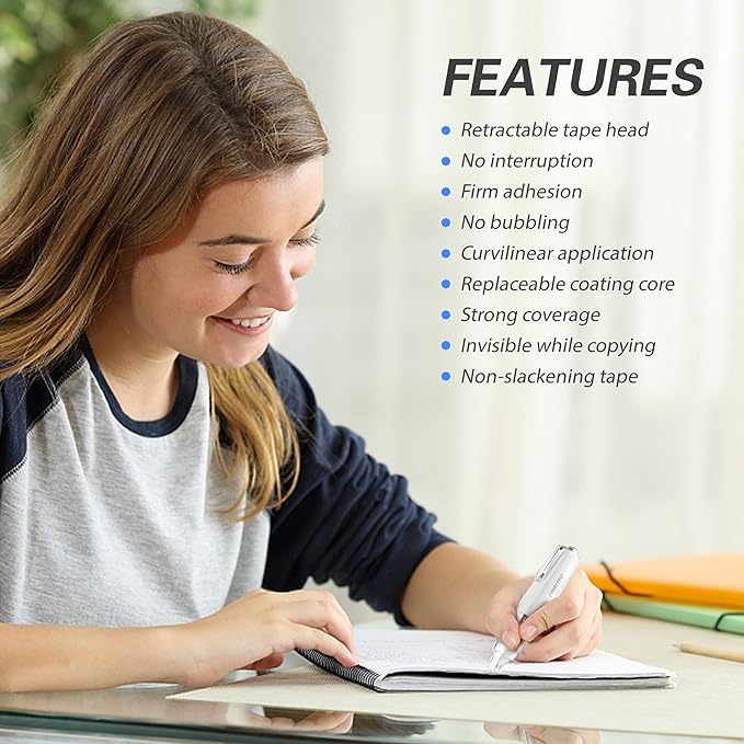 BITOSEE Refillable Retractable Quick Dry White Correction Tape,Mini Small Aesthetic Cute Correction Tape, with Easy to Use Kawaii Pen Shaped Applicator,for School Office Supplies