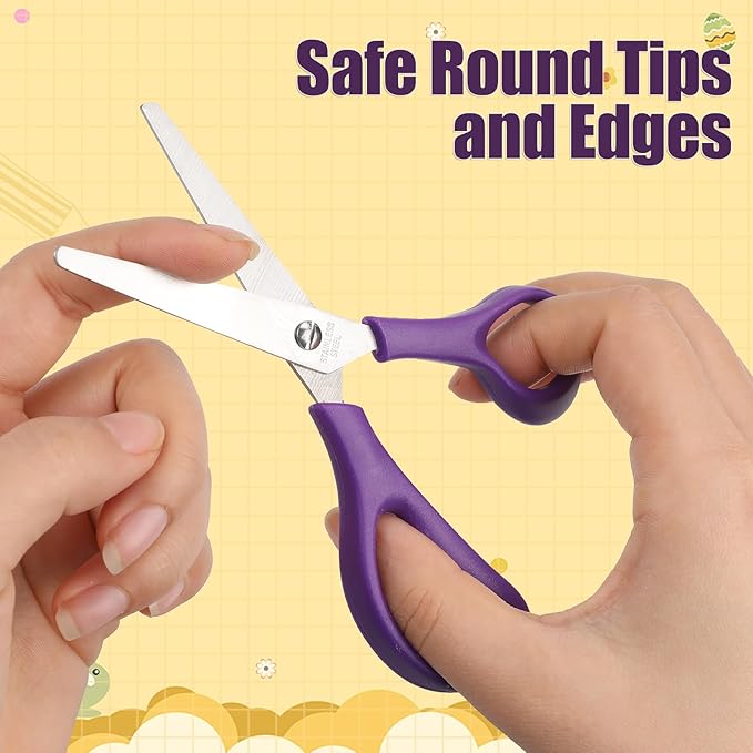BURVAGY 36Pack 5.5" Safety Small School Kids Student Round Blunt Tip Craft Scissors Bulk, Stainless Steel Blades Comfort Grip Scissors for Kid Children Kindergarten Cutting Paper