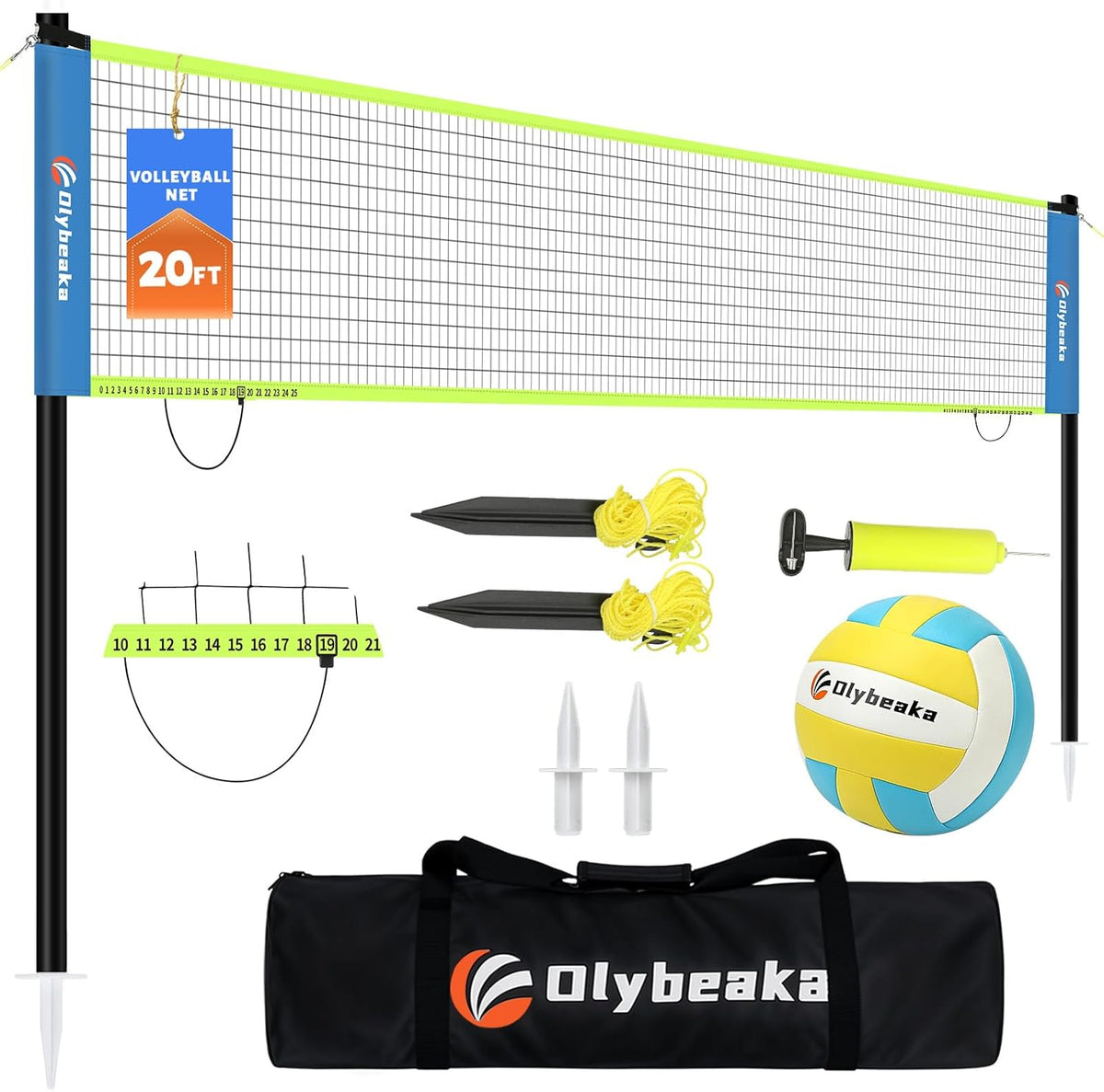Skiennix Portable Outdoor Volleyball Net Set - Adjustable Poles, Soft PU Volleyball & Pump, Carry Bag