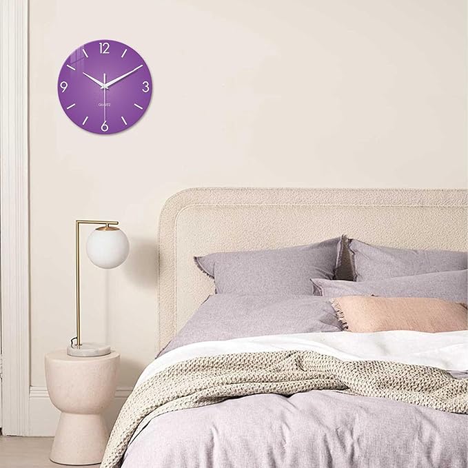 XFM Round Purple Wall Clock 14 Inch Silent Non-Ticking Battery Operated
