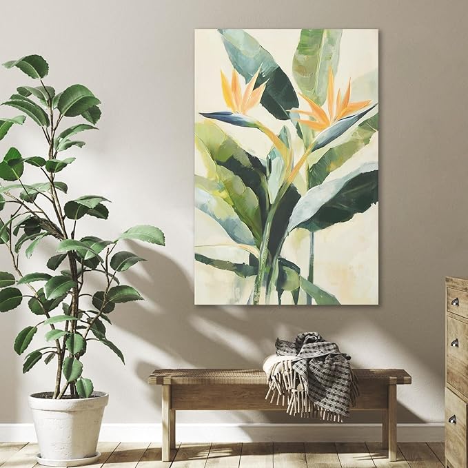 JolyWell Hand-paintd Botanical Canvas Wall Art Sage Green Leaf Tropical Plant