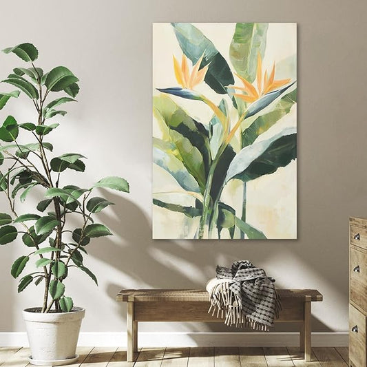 JolyWell Hand-paintd Botanical Canvas Wall Art Sage Green Leaf Tropical Plant
