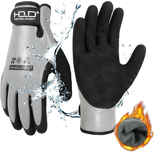 AIGEVTURE Waterproof Winter Work Gloves Men Women,Cold Weather Insulated Work Gloves Thermal Liner Superior Grip Latex Coating Warm for Outdoor Large