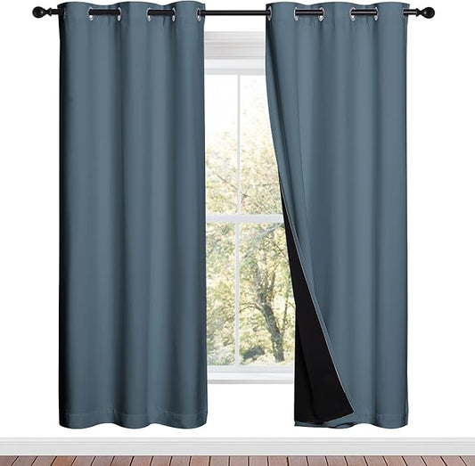 NICETOWN Smoky Blue Full Shade Curtain Panels, Smoky Blue, Pair of Thermal