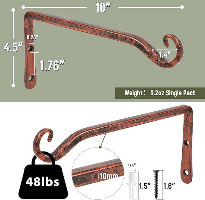 FEED GARDEN 2 Pack 10 Inch Hanging Plant Bracket Wall Hooks Decorative Plant