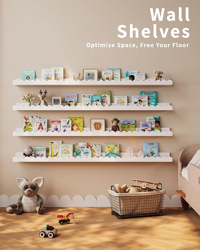 Shario Nursery Book Shelves, Scalloped Shelves, Wall Book Shelves