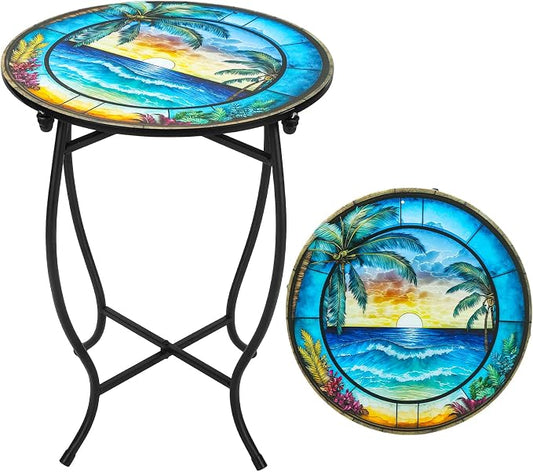 Patio Side Table, Weather Resistant Metal Side Tableï¼Side Table for Patio Yard Porch Balcony Garden Bedside Plant Stand Indoor Outdoor ï¼Small Round Outdoor End Table