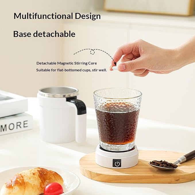 Self Stirring Coffee Mug with Lid,304 Stainless Steel Self Stirring Cup,Rechargeable Coffee Mug with Temperature Display,Suitable for Home and Office (White)