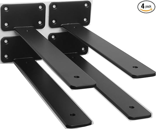 4 Pack - 10 inch Black Hidden L Shelf Bracket Iron Floating Shelf Brackets