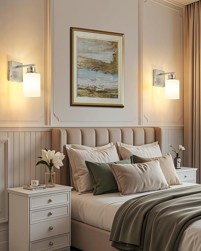 Rayogale Wireless Wall Sconces, Nickel Battery Operated Wall Sconce Set of 2
