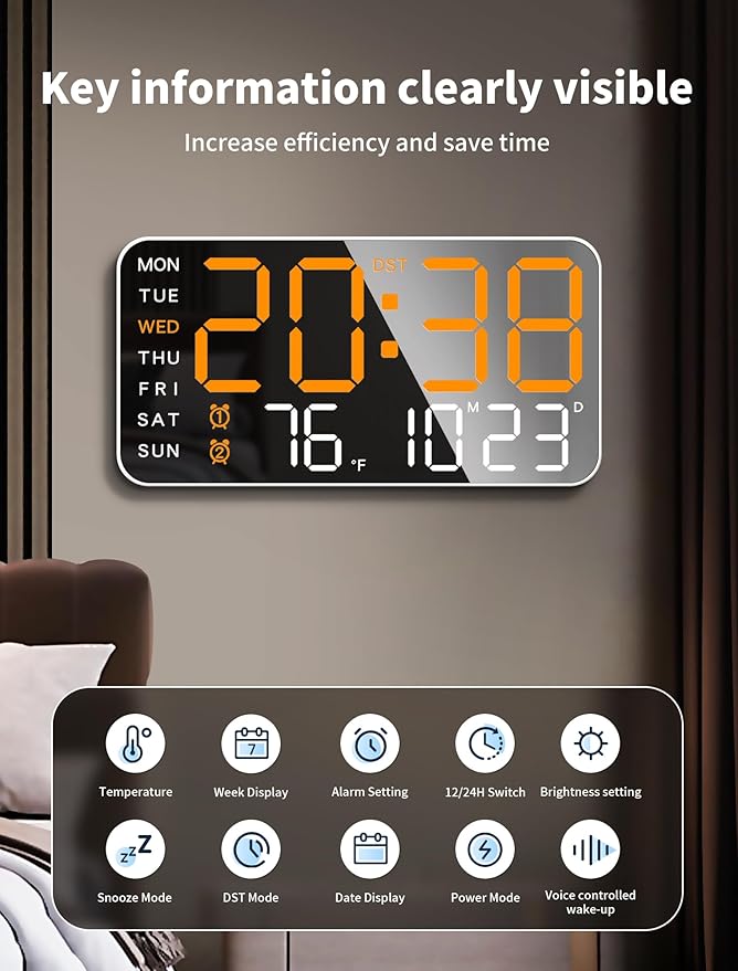 MASHI 8.4''Large Digital Wall Clock, Led Alarm Clock