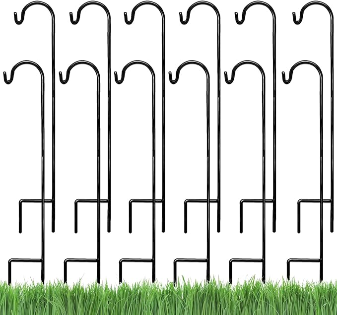 Ashman Shepherd's Hooks 35 Inch (12 Pack), Black, Made of Premium Metal for Hanging Solar Lights, Bird Feeders, Mason Jars, Christmas Lights, Lanterns, Garden Stakes and Wedding DÃ©cor.