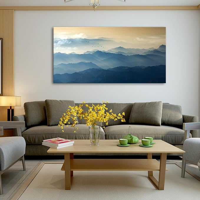 JLXART Wall Art Foggy Mountain Landscape Large Canvas Prints Wall Decor Living Room Bedroom Natural Scenery Office Decor Pictures 24"X48"