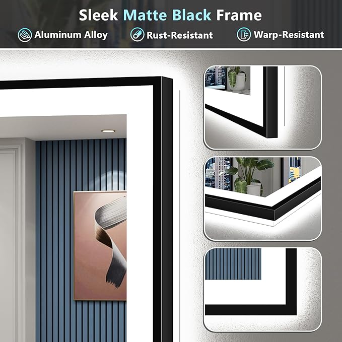 50x40 Black Framed LED Bathroom Mirror