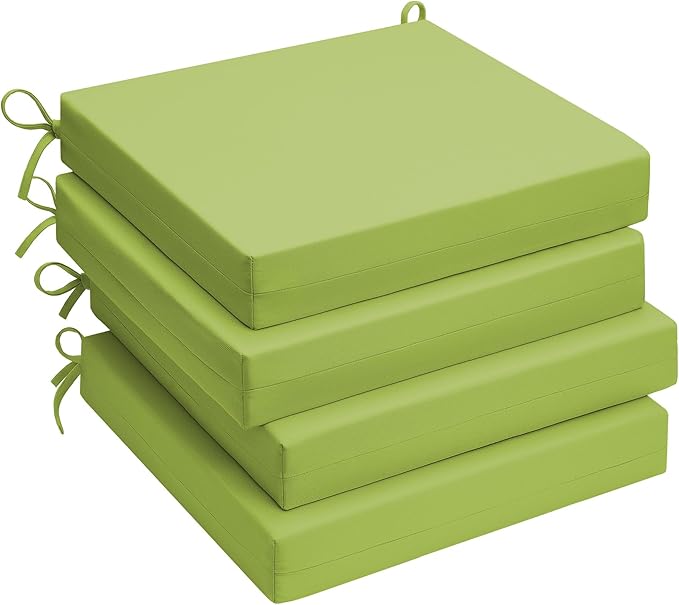 UNIKOME Outdoor Chair Cushions Pack of 4, Water Resistant Patio Cushions with Ties, High Density Sponge Filling Square Corner Seat Cushions for Outdoor Furniture, 18.5"*16"*3", Green