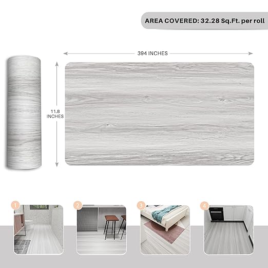 Wood Grain Peel and Stick Floor Tiles – 11.8” Width, Full Roll Length of 394" –