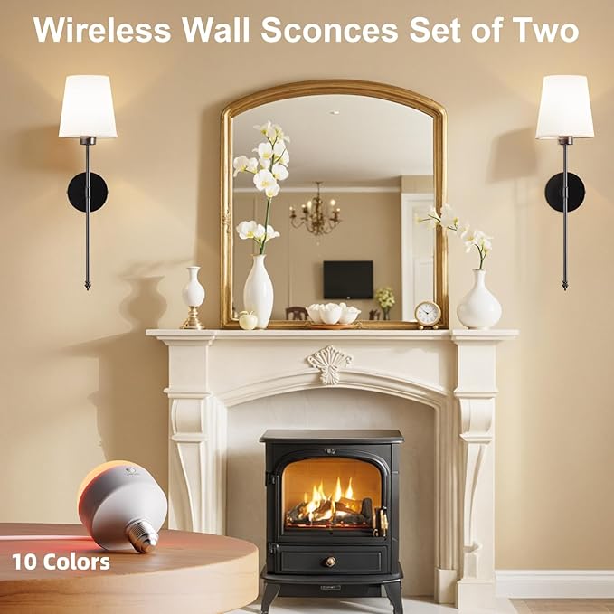 IRONPAX Wall Sconces Battery Operated Set of 2, Wireless Rechargeable Wall