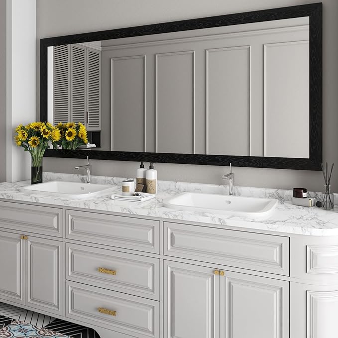 LaCheery Black Wood Mirror Frame Border Peel and Stick Mirror Border Tape Black
