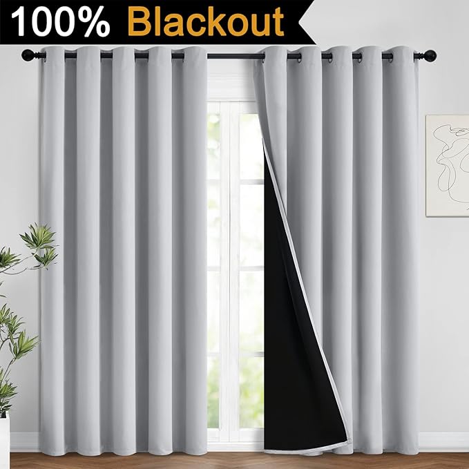 Yakamok 100% Blackout Lined Panels, Room Darkening Thermal Insulated Blackout
