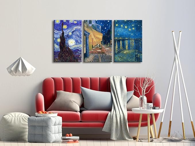 Wieco Art Large 3 Panels Canvas Prints of Vincent Van Gogh Paintings