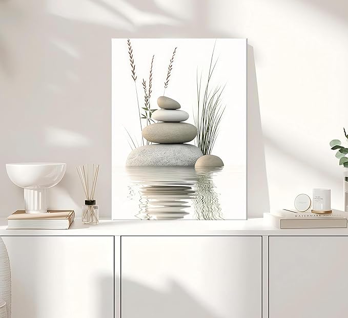 KBIERQN Zen Stone Canvas Wall Art Stacked Stones in Water Poster Print Tranquil