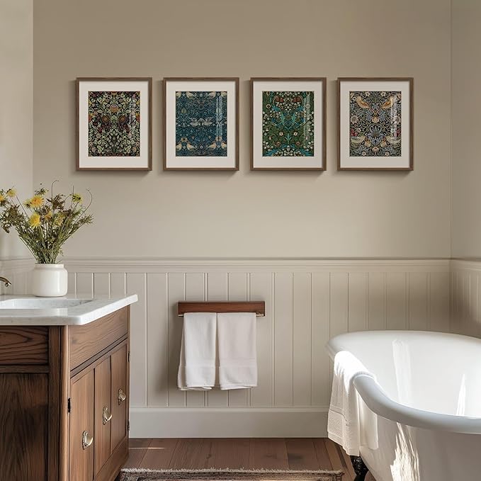 Framed William Morris Canvas Wall Art, 4 Piece Vintage Botanical Floral Bird
