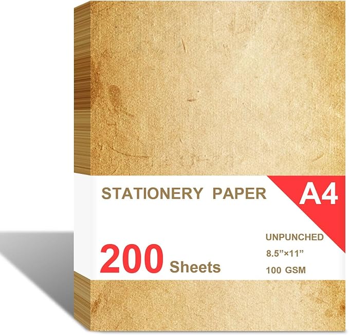 Loose Leaf Paper, Stationery Writing Paper, Vintage Antique Letterhead Paper 8.5" x 11",200 Sheets, A4 Unpunched Refills Paper for Ring Binder/Discbound, Decorative Printer Paper
