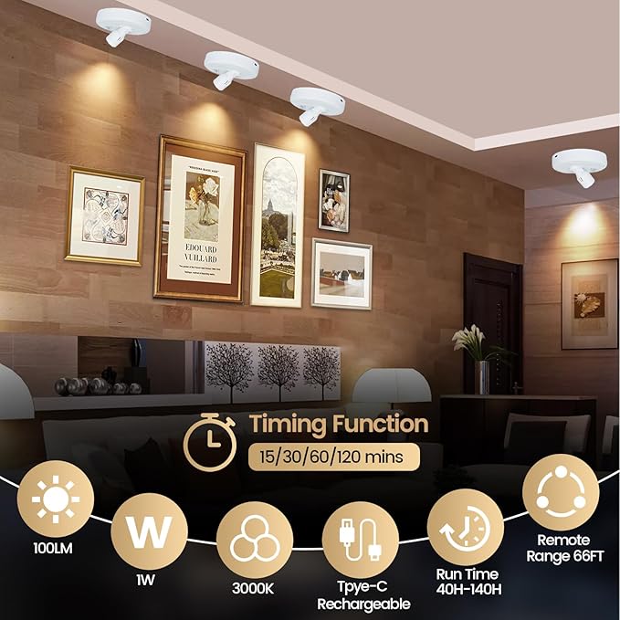 HAMVIDNE LED Spotlight, Rechargeable Battery Picture Lights, Uplighting Indoor