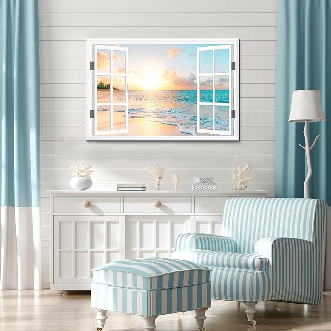 Goldfoilart Ocean Beach Sunset Canvas Wall Art