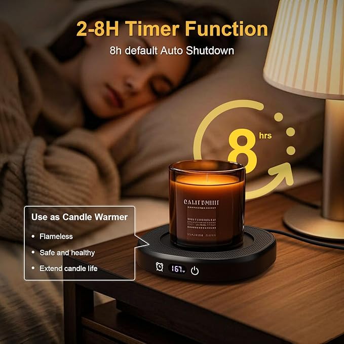 Coffee Mug Warmer & Cute Cat Mug Set, Beverage Cup Warmer for Desk Home Office with 4 Temperature Setting Up to 167℉/ 75℃, Coffee Warmer for Cocoa Milk Tea Water Candle, 8 Hours Auto Shut Off (Black)